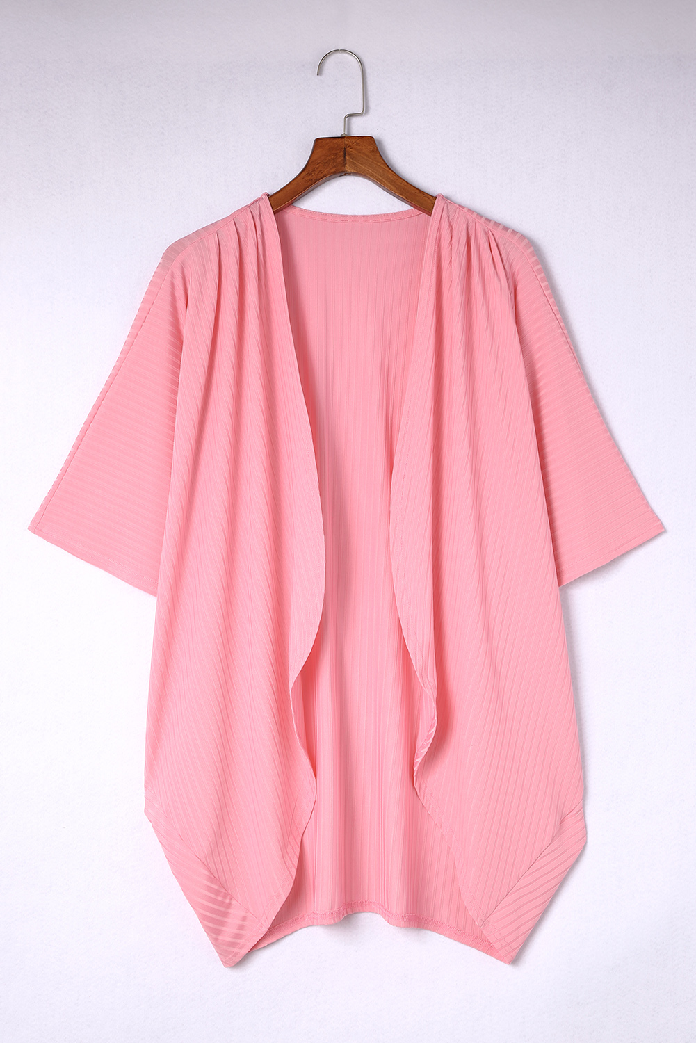 Plus Size Pink Pink Pink Shimmer Ribbed Texture  Cardigan