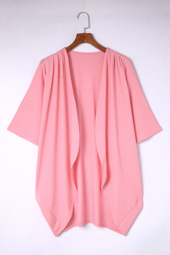 Plus Size Pink Pink Pink Shimmer Ribbed Texture  Cardigan