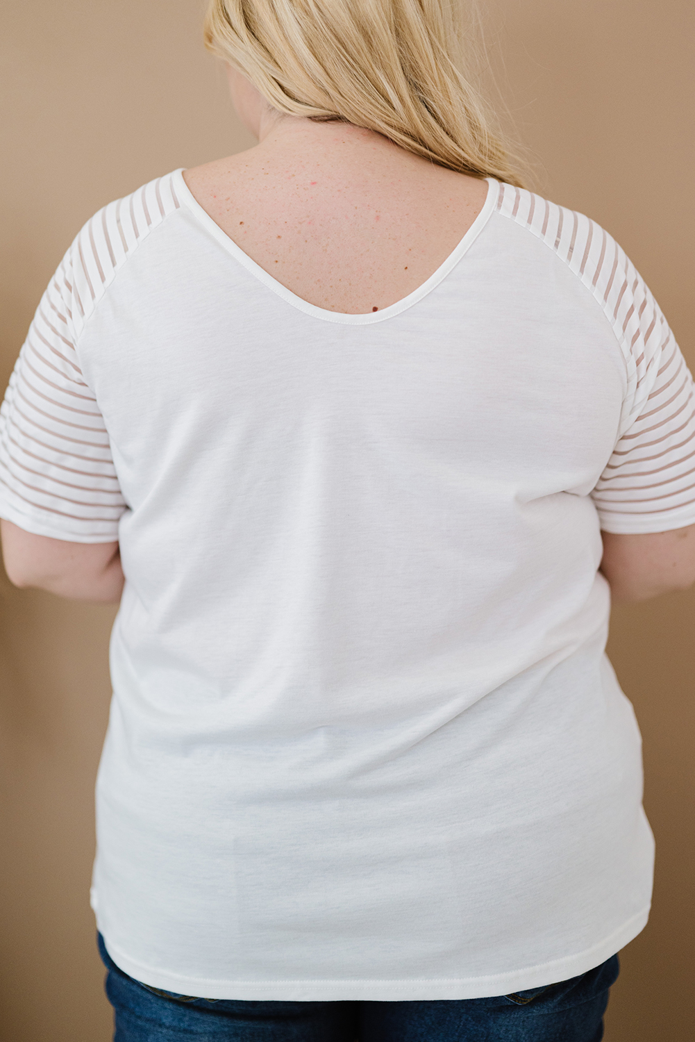Plus Size White Striped Raglan Sleeve  Tee