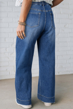 Plus Size Dark Blue Acid Wash Contrast Lace-up  Jeans