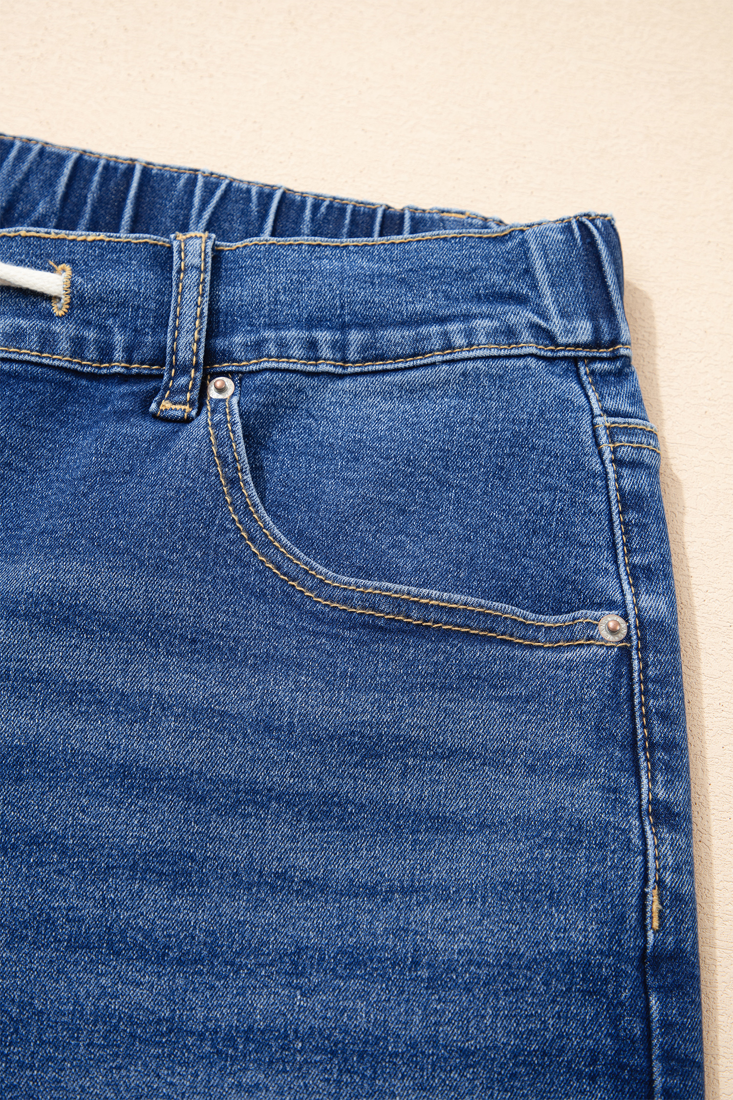 Plus Size Dark Blue Acid Wash Contrast Lace-up  Jeans