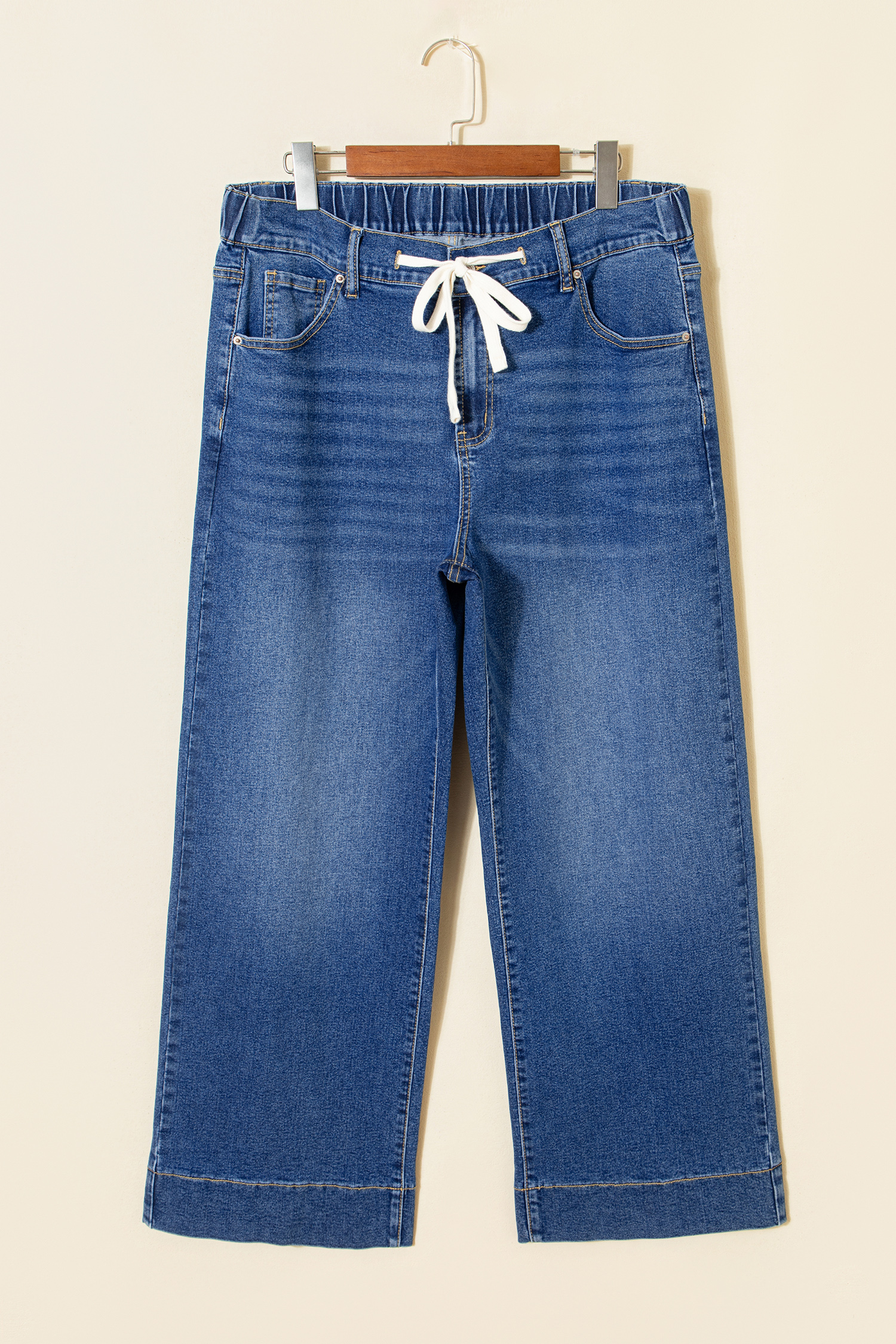 Plus Size Dark Blue Acid Wash Contrast Lace-up  Jeans