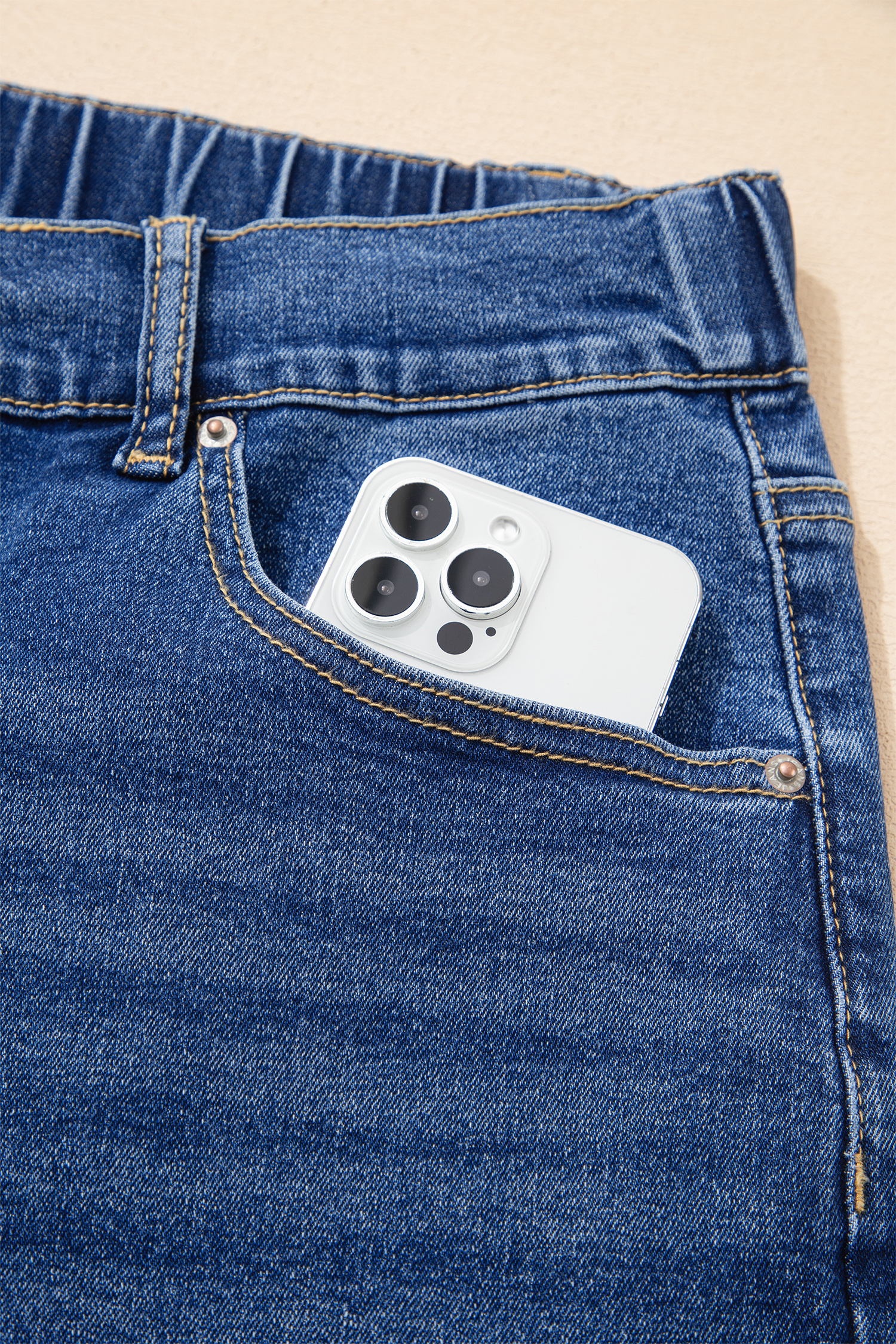 Plus Size Dark Blue Acid Wash Contrast Lace-up  Jeans