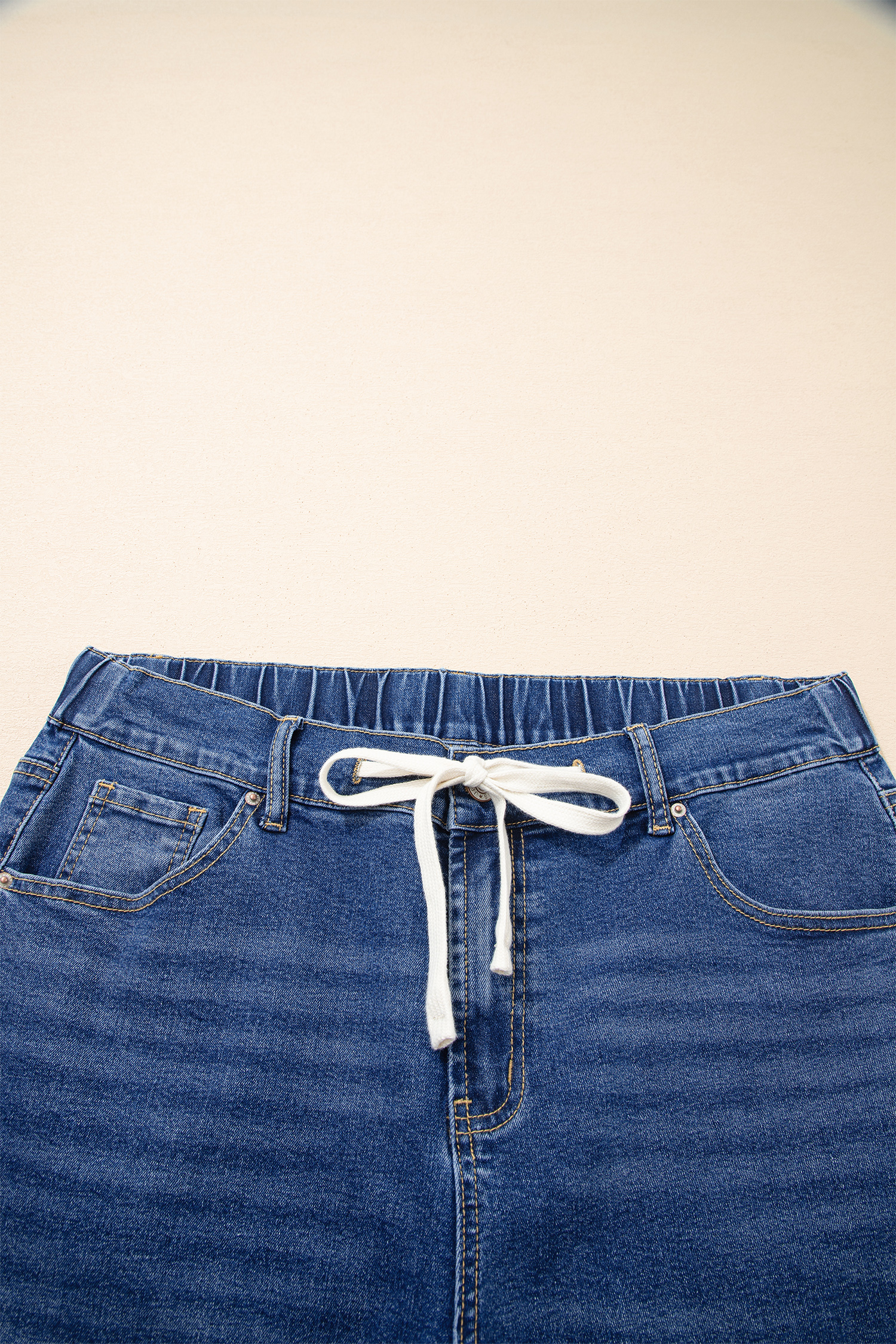 Plus Size Dark Blue Acid Wash Contrast Lace-up  Jeans