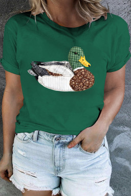 Plus Size Dark Green Faux Patchwork Mallard Duck  Graphic Tee