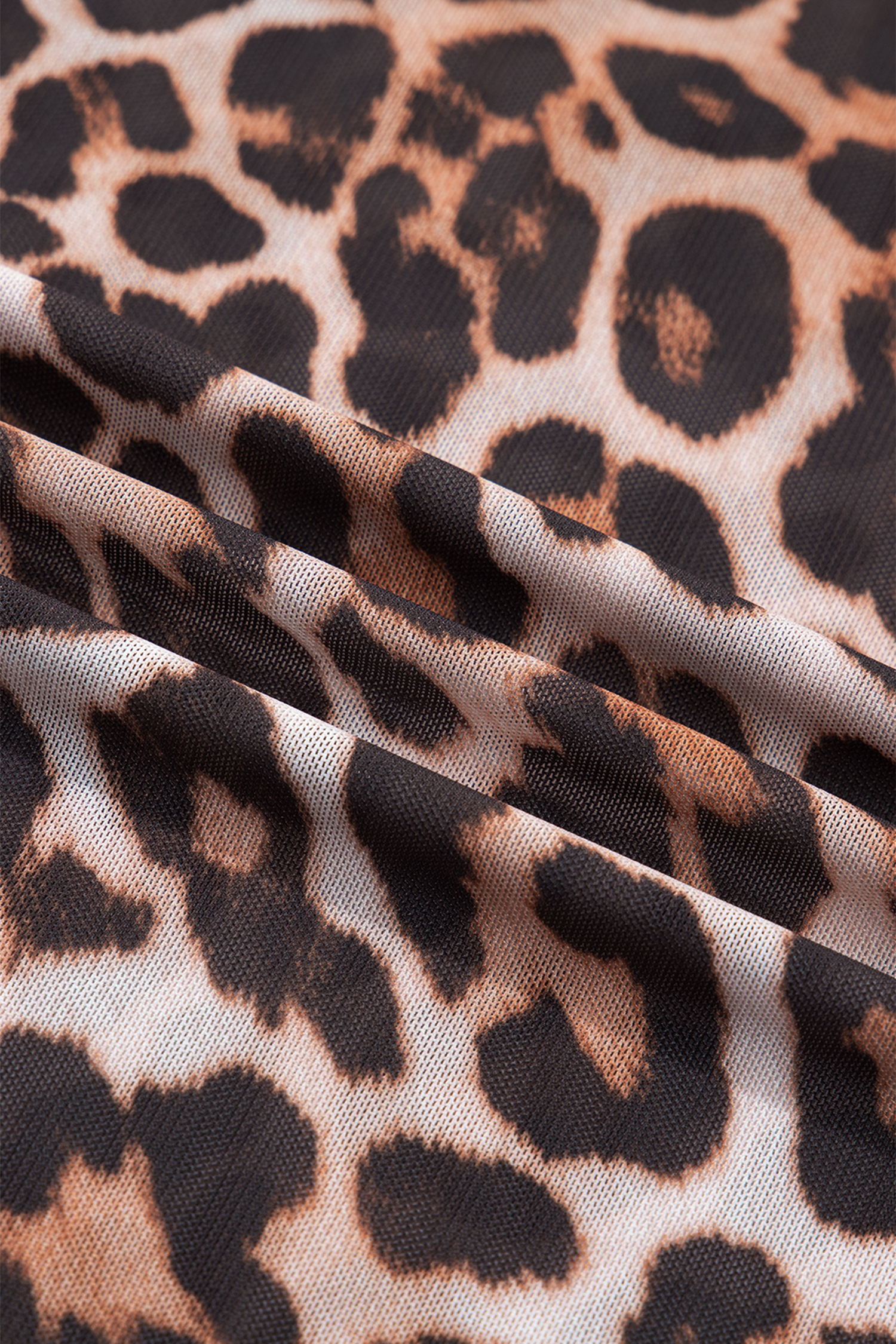 Plus Size Brown  Mock Neck Leopard Mesh Top