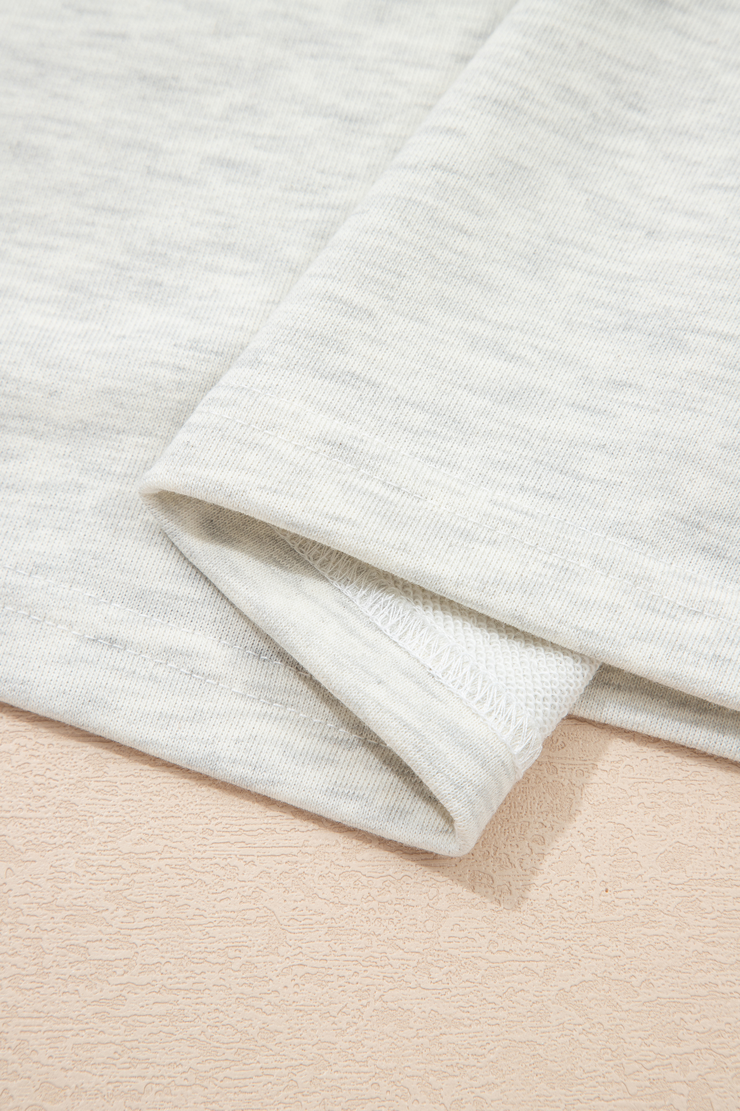 Plus Size Beige  Contrast Denim Patchwork Cuffed Sleeve Polo Tee