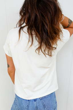 Plus Size White  Leopard Bow Embroidered Patch Casual T Shirt