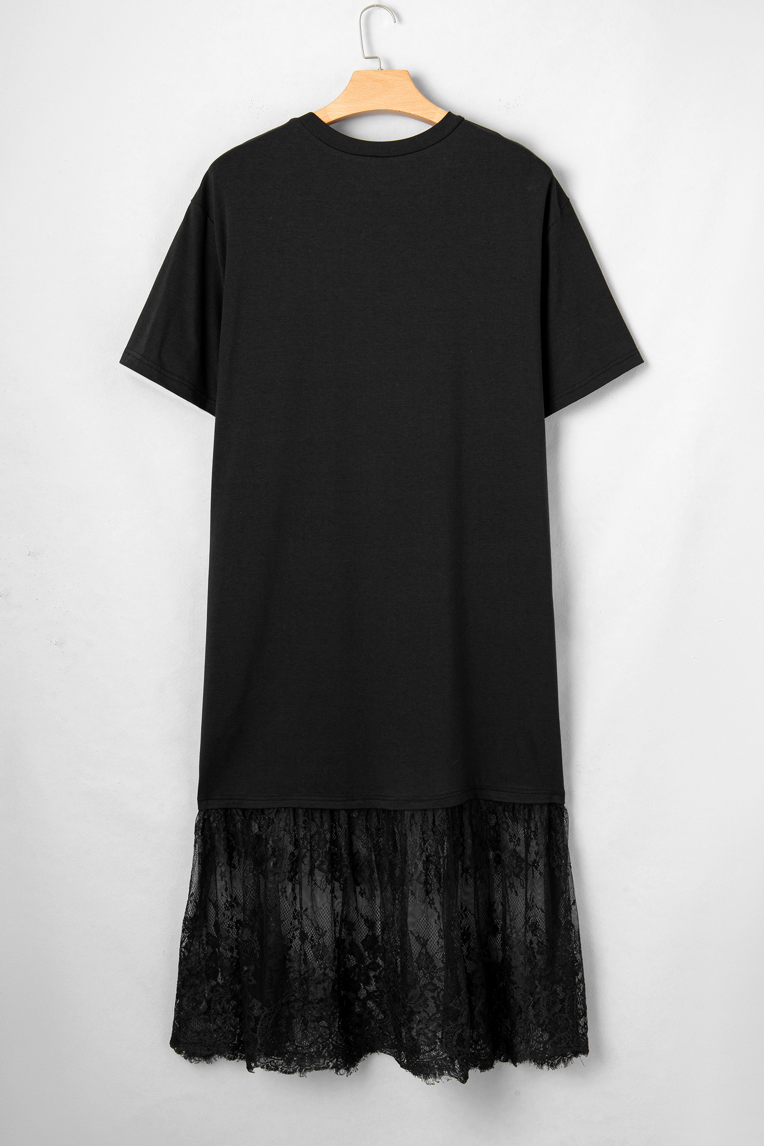 Plus Size Black  Lace Hem Patchwork T Shirt Midi Dress