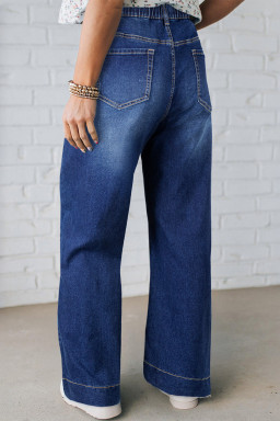 Plus Size Blue Acid Wash Contrast Lace-up  Jeans