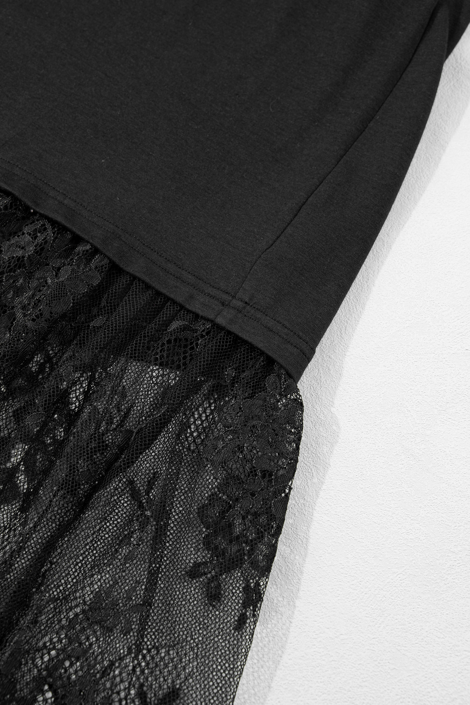 Plus Size Black  Lace Hem Patchwork T Shirt Midi Dress