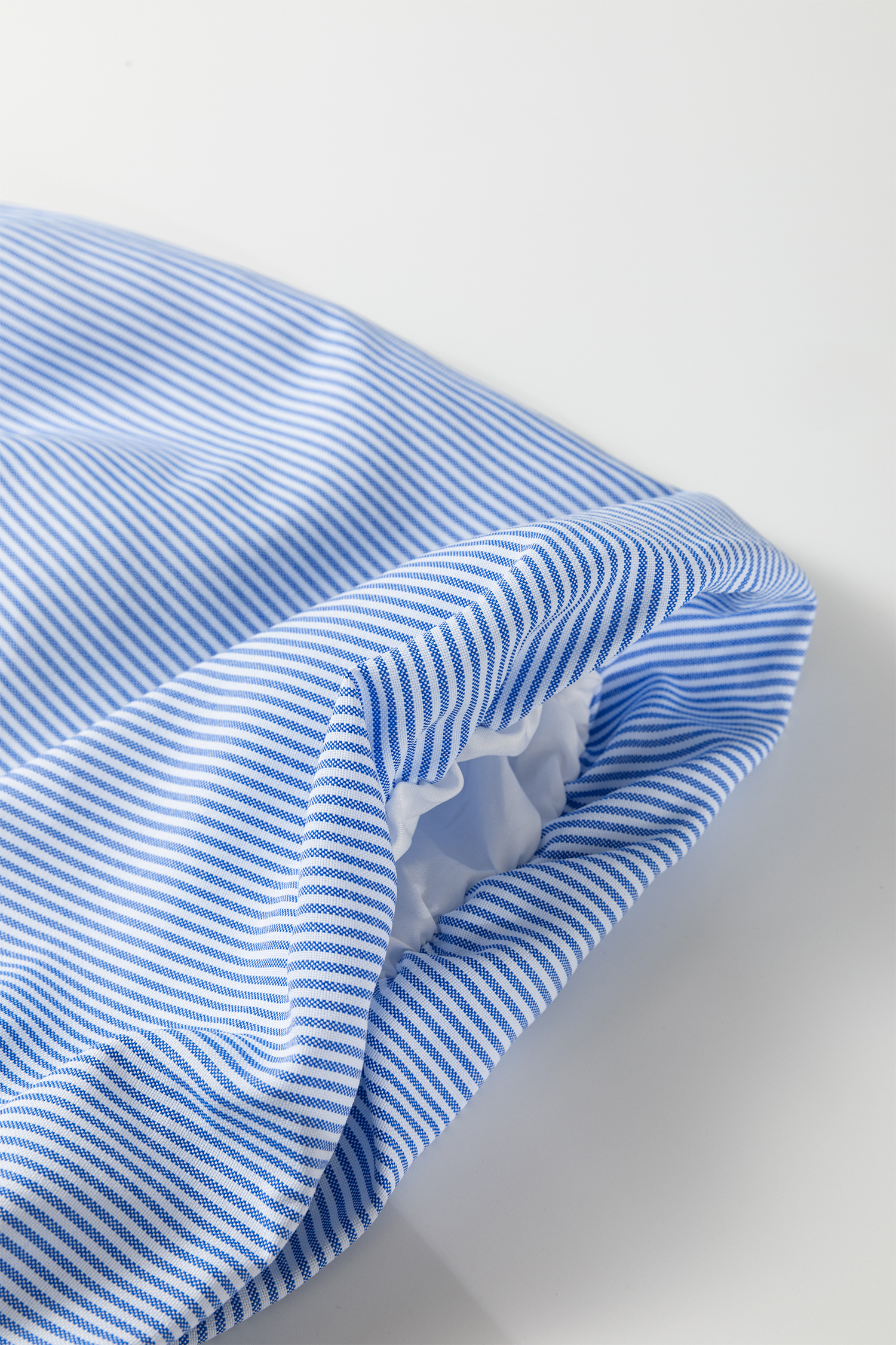 Plus Size Sky Blue Stripe Shirred Detail Collar V Neck  Midi Dress