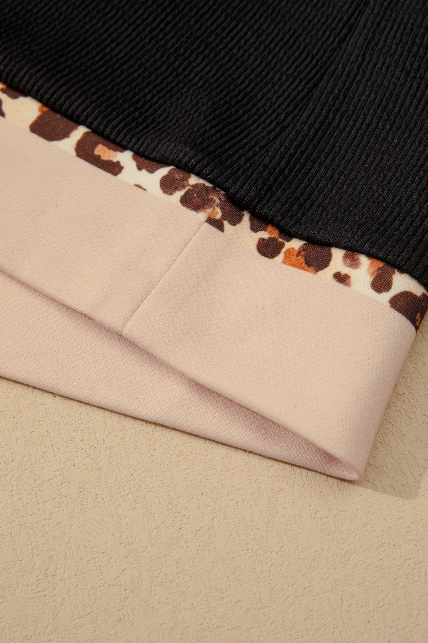 Plus Size Black Contrast Color Block Leopard Trim  Ribbed Dress