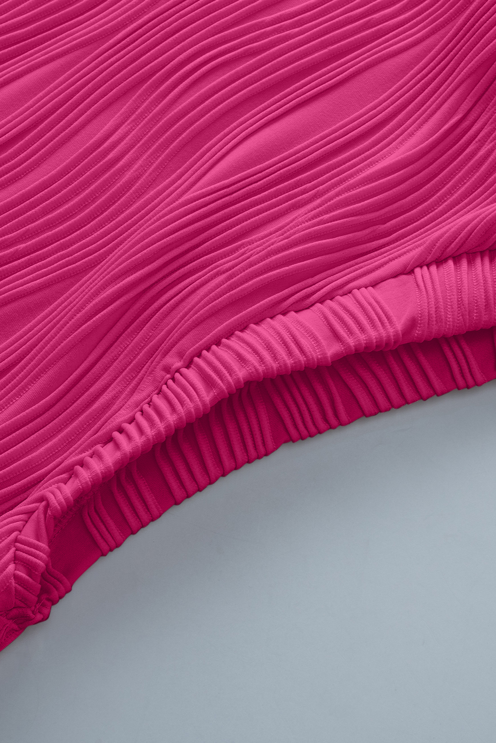 Plus Size Rose Red Solid Color Wavy Textured  Tee