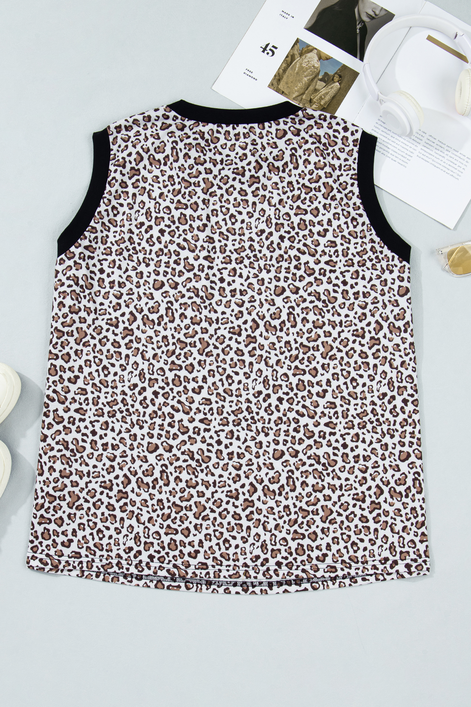 Plus Size Khaki Contrast Trim  Leopard Vest