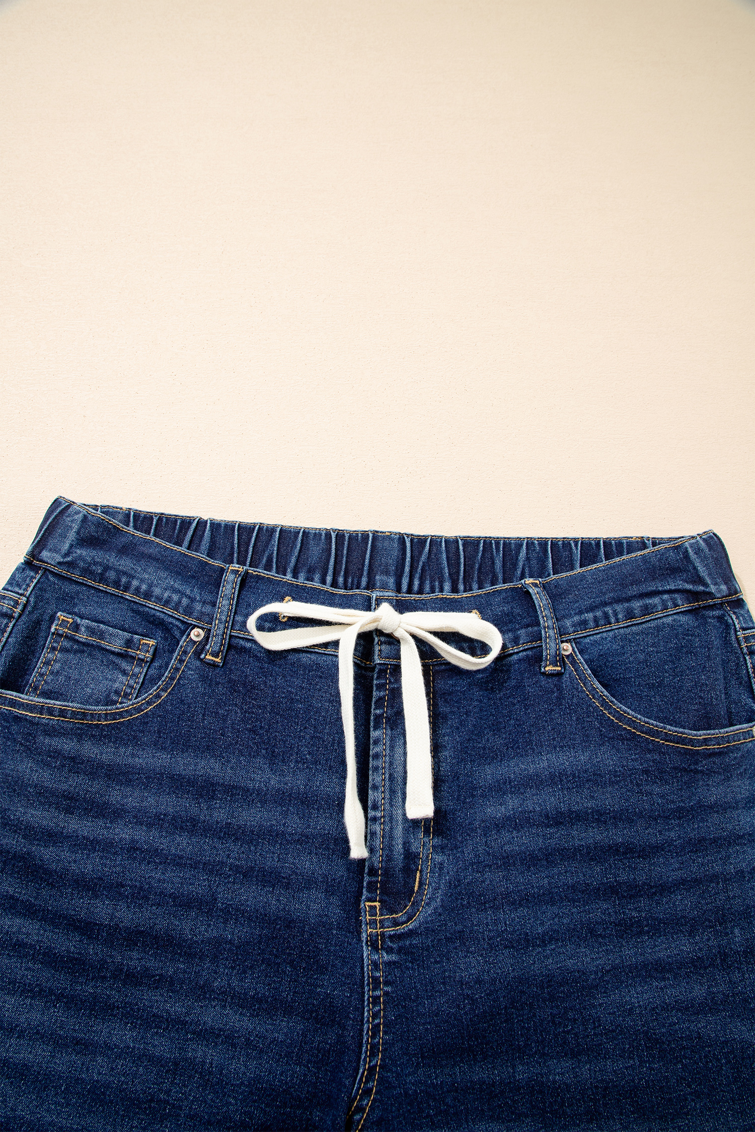 Plus Size Blue Acid Wash Contrast Lace-up  Jeans