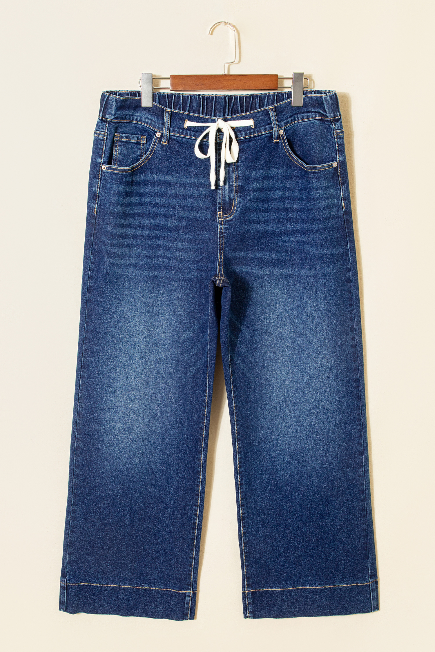 Plus Size Blue Acid Wash Contrast Lace-up  Jeans