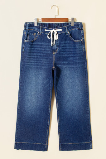 Plus Size Blue Acid Wash Contrast Lace-up  Jeans
