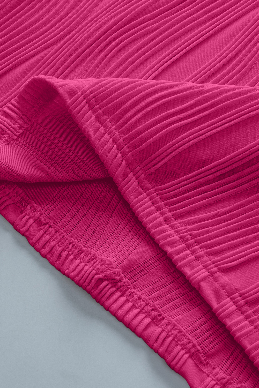 Plus Size Rose Red Solid Color Wavy Textured  Tee