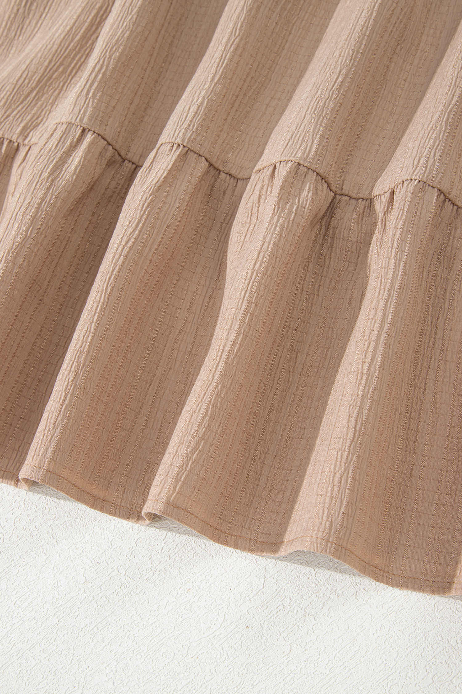 Plus Size Dark Khaki  Textured Ruffled Short Sleeve Dress