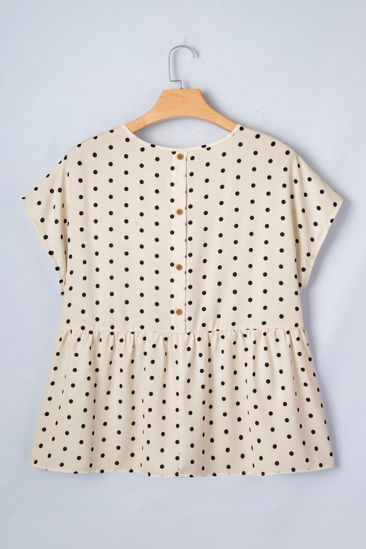 Plus Size Apricot  Polka Dot Print Button Detail Short Sleeve Babydoll Blouse
