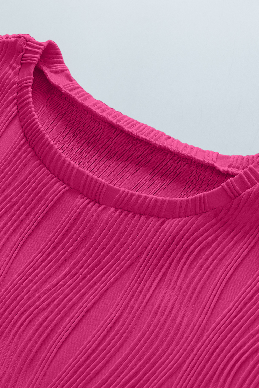 Plus Size Rose Red Solid Color Wavy Textured  Tee