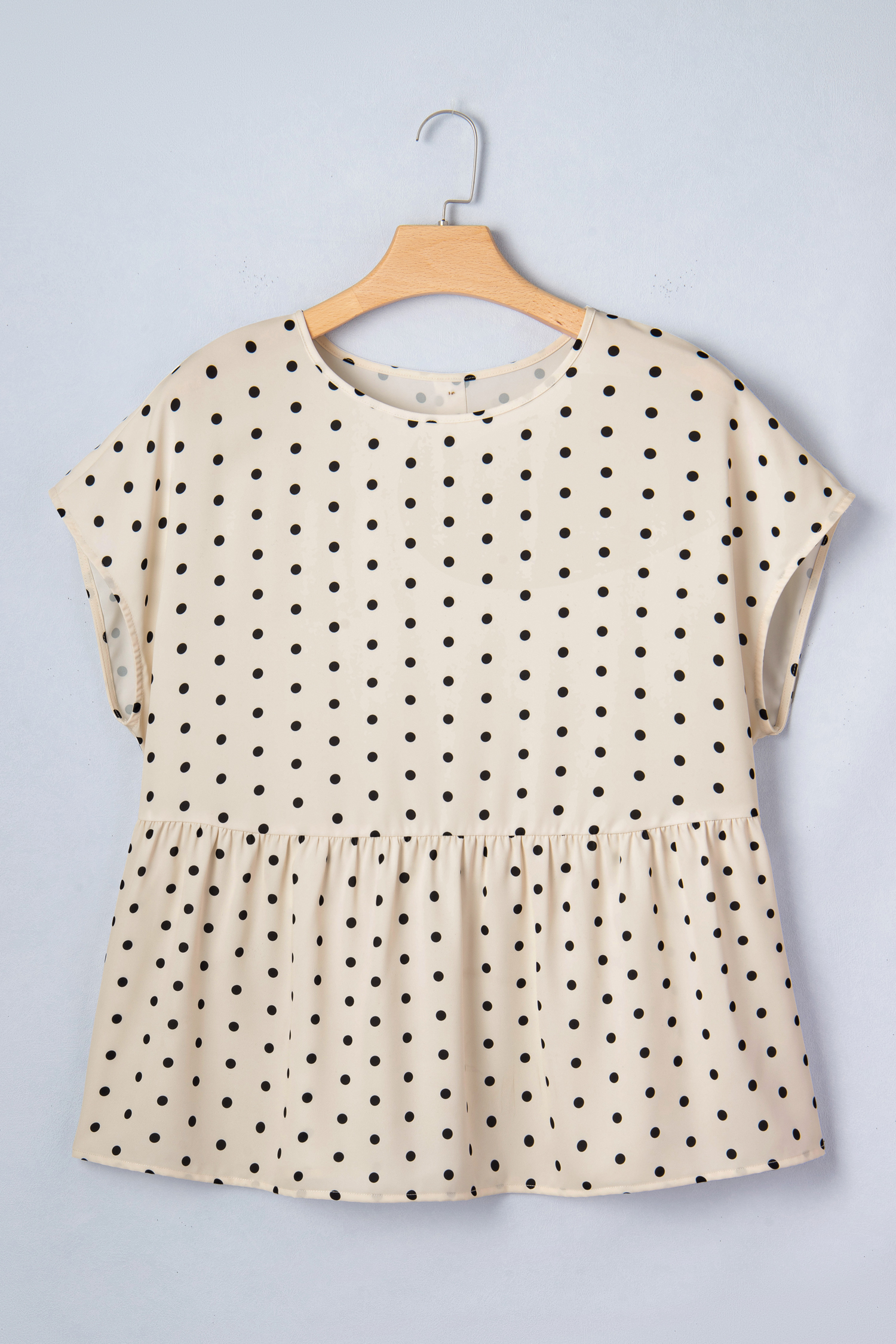 Plus Size Apricot  Polka Dot Print Button Detail Short Sleeve Babydoll Blouse