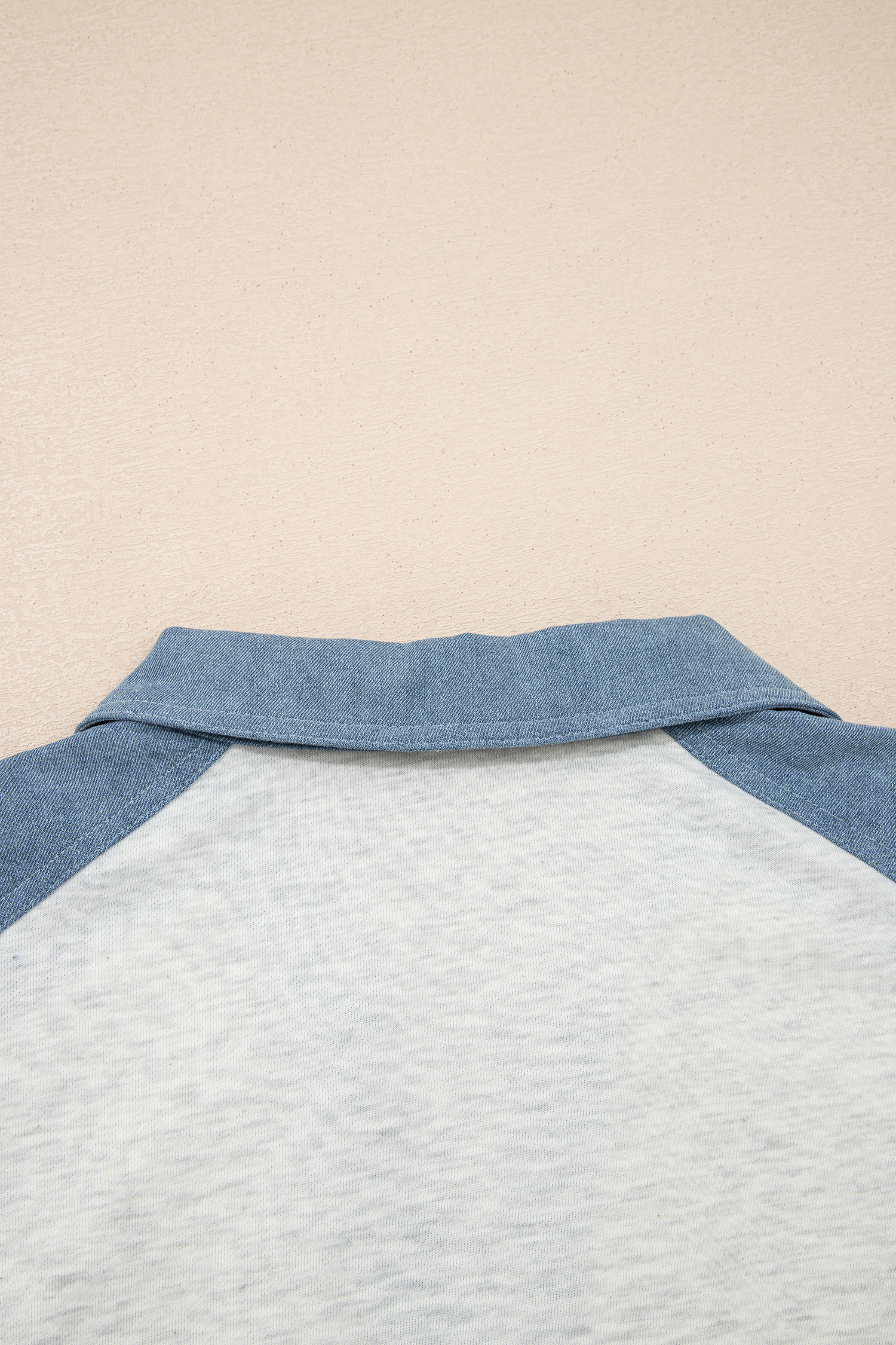 Plus Size Beige  Contrast Denim Patchwork Cuffed Sleeve Polo Tee