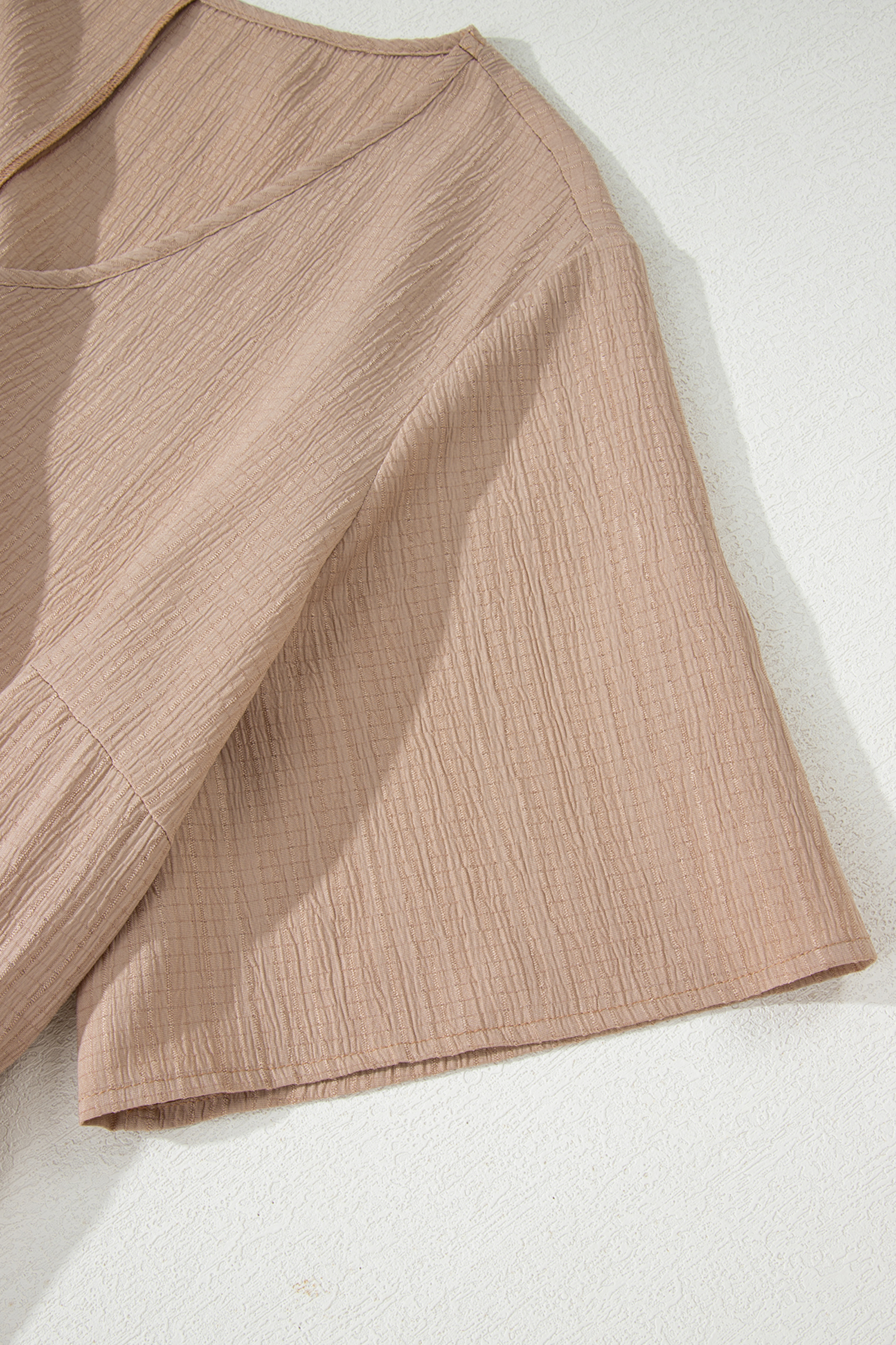 Plus Size Dark Khaki  Textured Ruffled Short Sleeve Dress