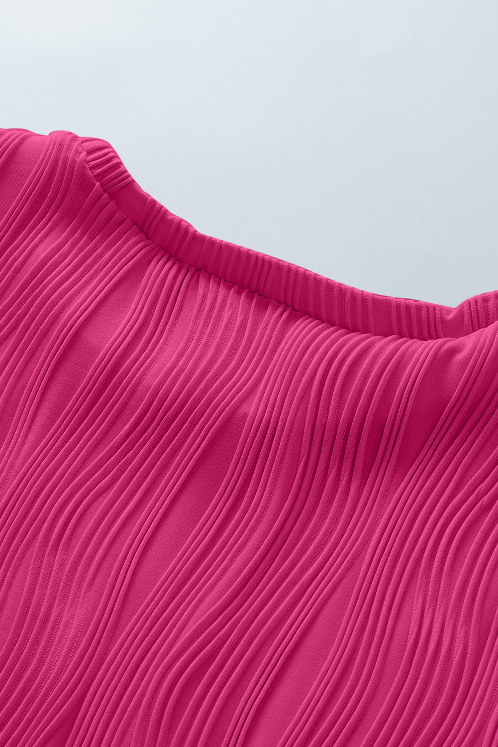 Plus Size Rose Red Solid Color Wavy Textured  Tee