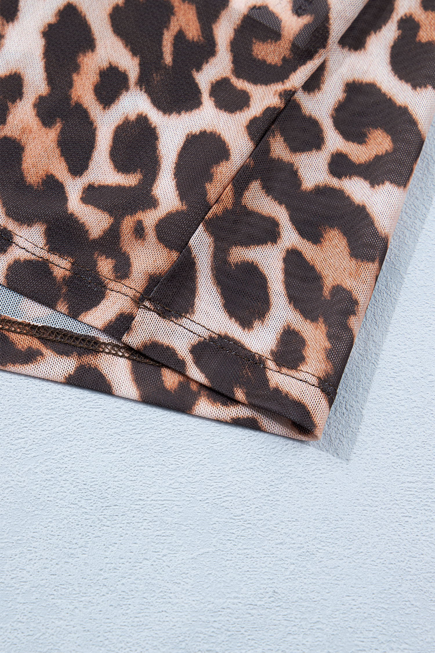 Plus Size Brown  Mock Neck Leopard Mesh Top