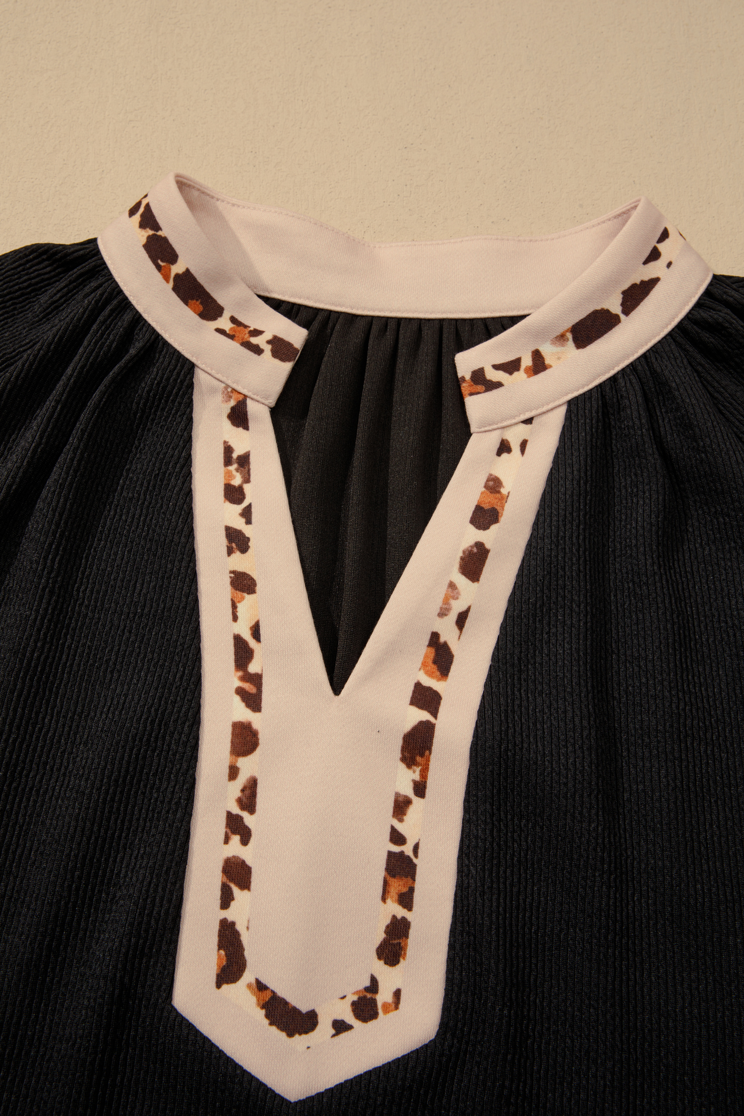 Plus Size Black Contrast Color Block Leopard Trim  Ribbed Dress