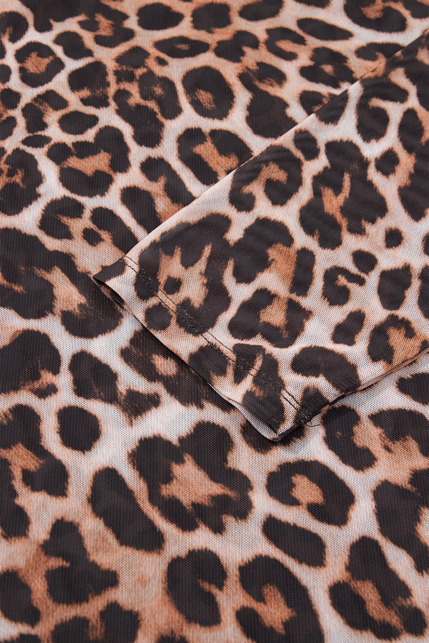 Plus Size Brown  Mock Neck Leopard Mesh Top