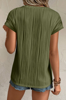 Plus Size Jungle Green Solid Color Wavy Textured  Tee