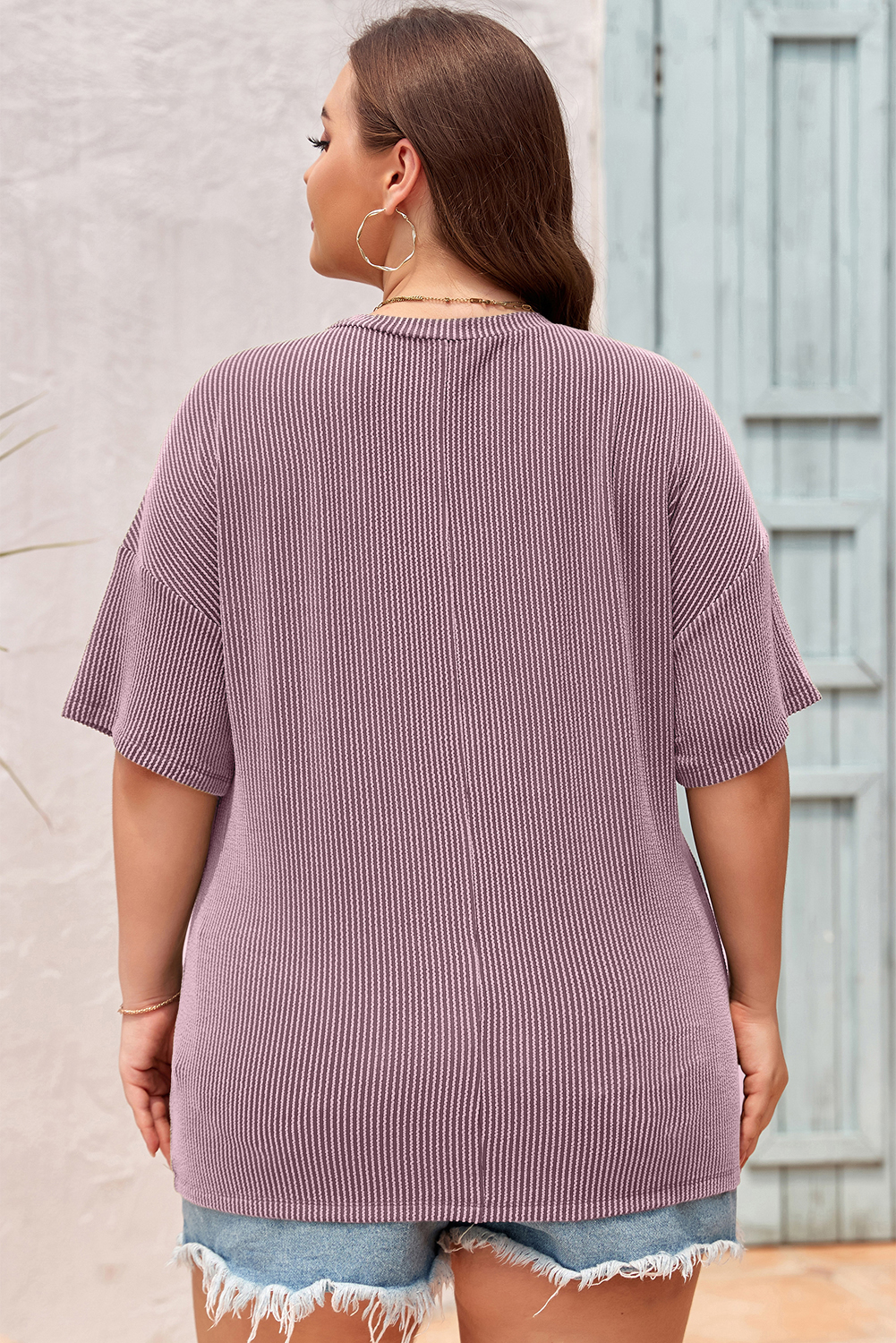 Valerian Textured V-Neck Dropped Shoulder Plus T-Shirt