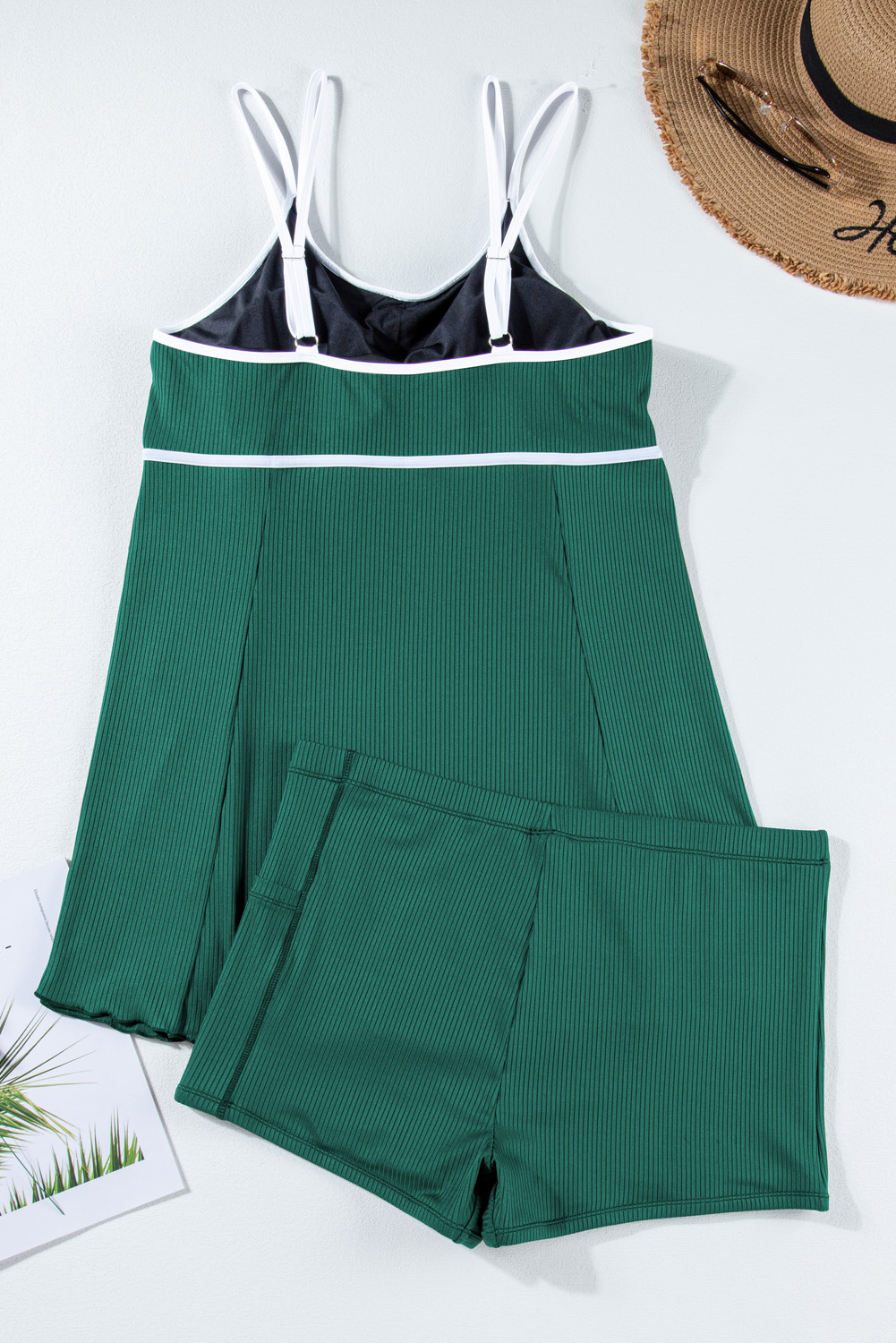 Plus Size Skobeloff  Ribbed Contrast Trim Adjustable Straps 2pcs Swimsuit