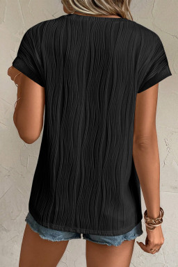 Plus Size Black Solid Color Wavy Textured  Tee