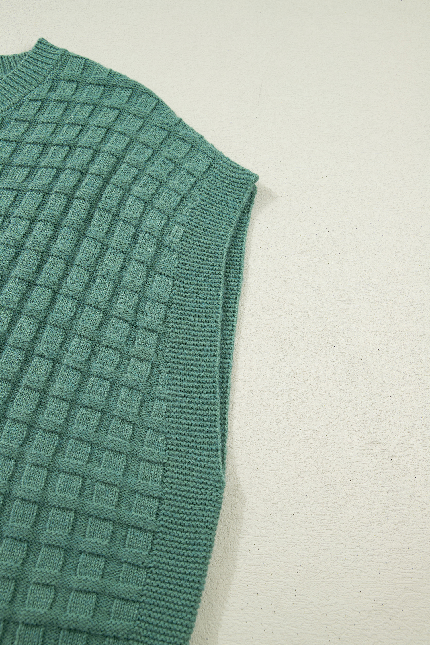 Plus Size Mist Green  Solid Color Textured Knit Short Sleeve Sweater