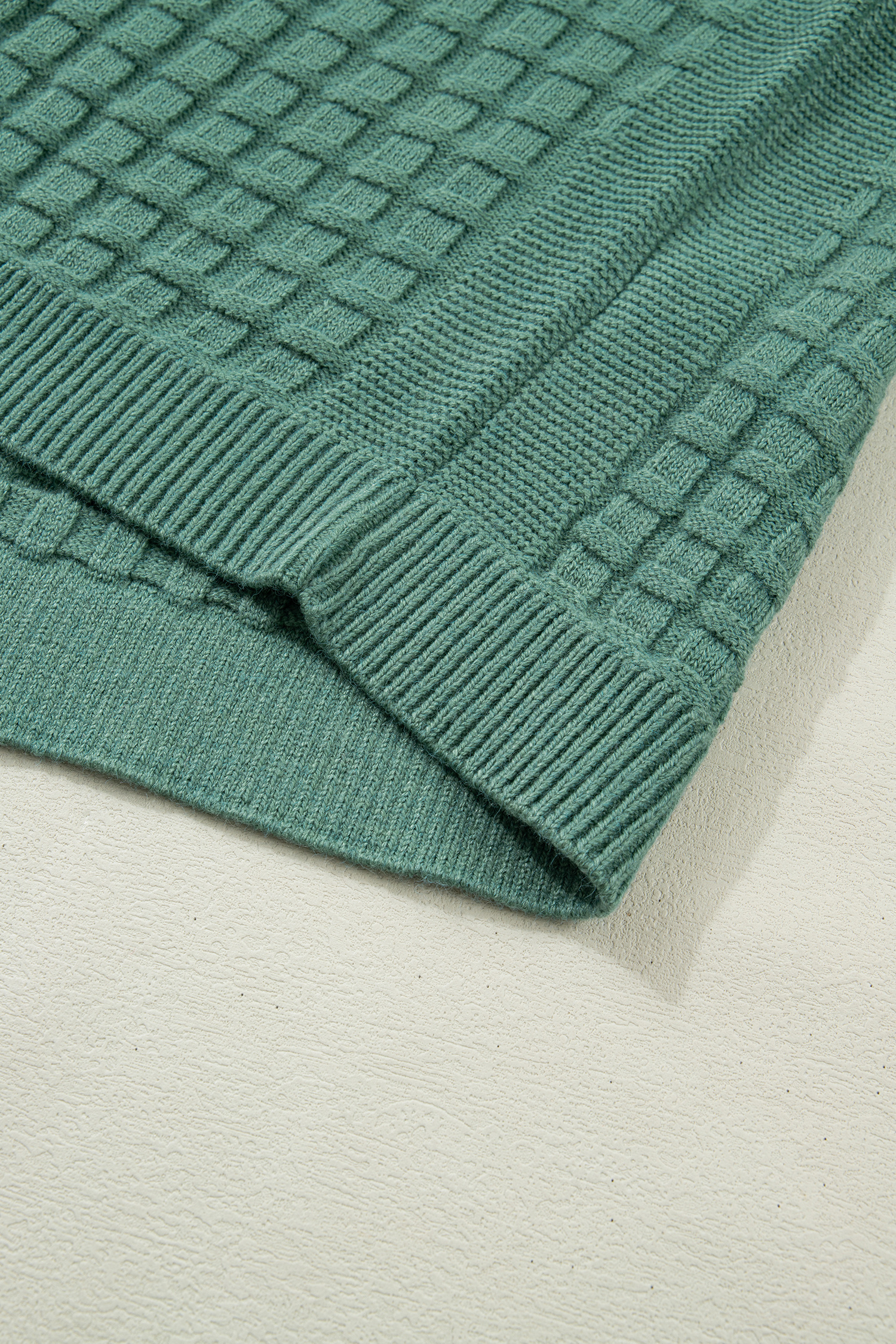 Plus Size Mist Green  Solid Color Textured Knit Short Sleeve Sweater