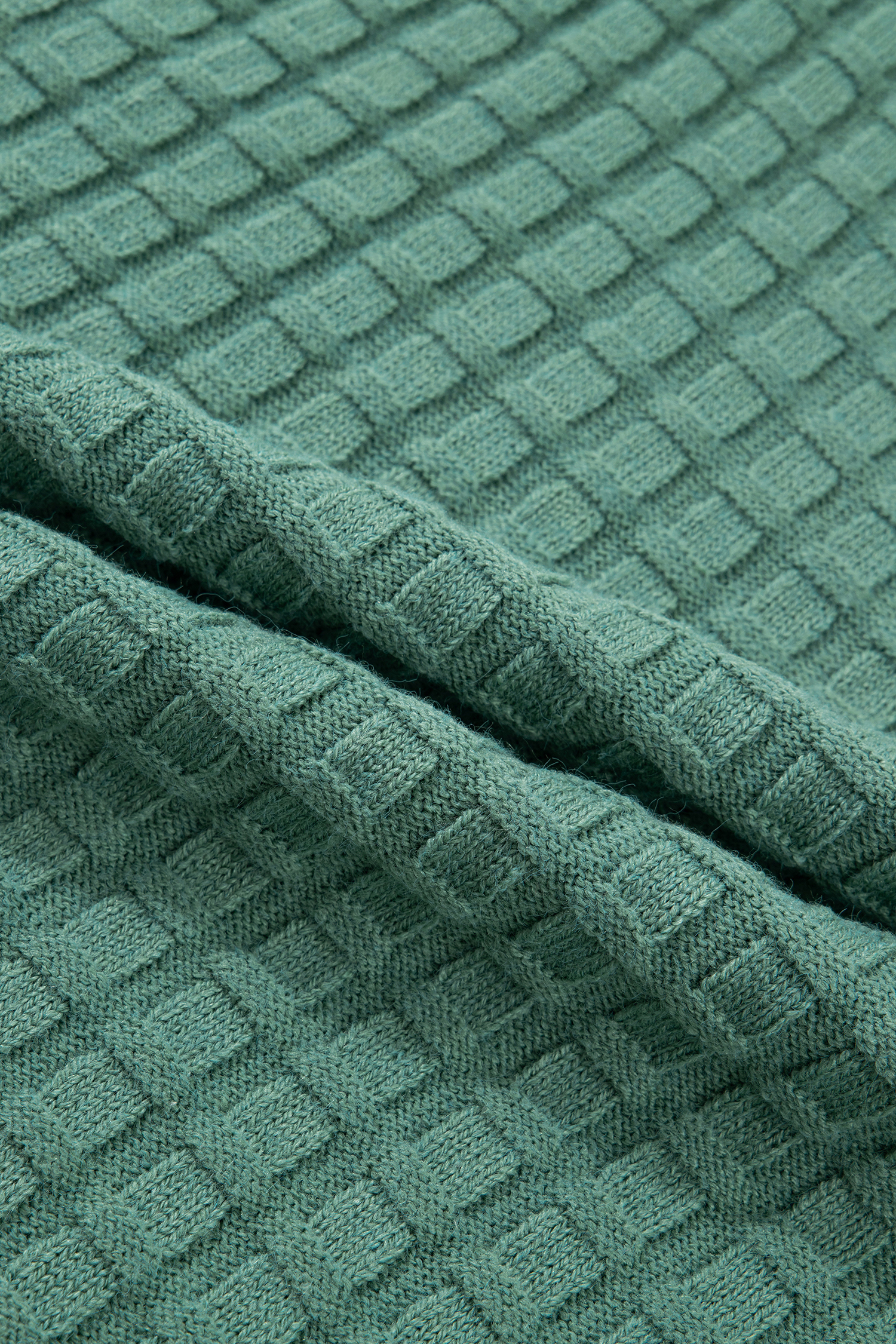 Plus Size Mist Green  Solid Color Textured Knit Short Sleeve Sweater