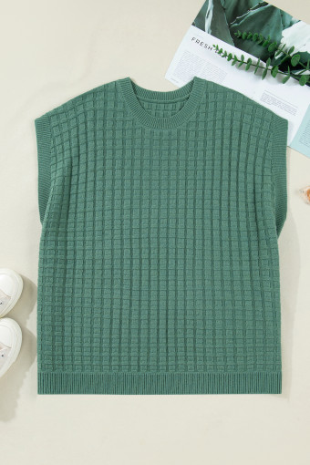 Plus Size Mist Green  Solid Color Textured Knit Short Sleeve Sweater