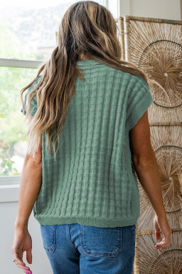 Plus Size Mist Green  Solid Color Textured Knit Short Sleeve Sweater