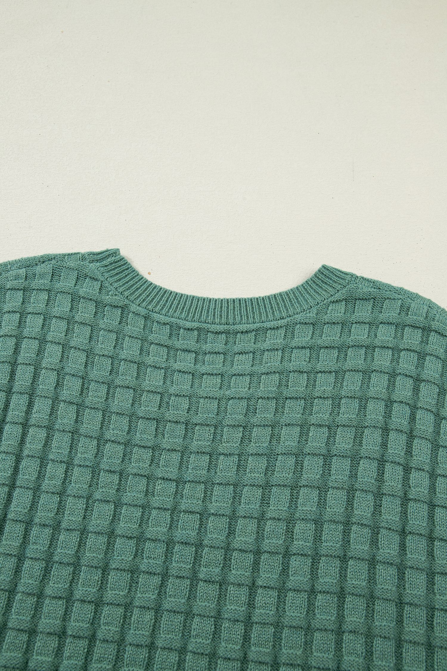 Plus Size Mist Green  Solid Color Textured Knit Short Sleeve Sweater