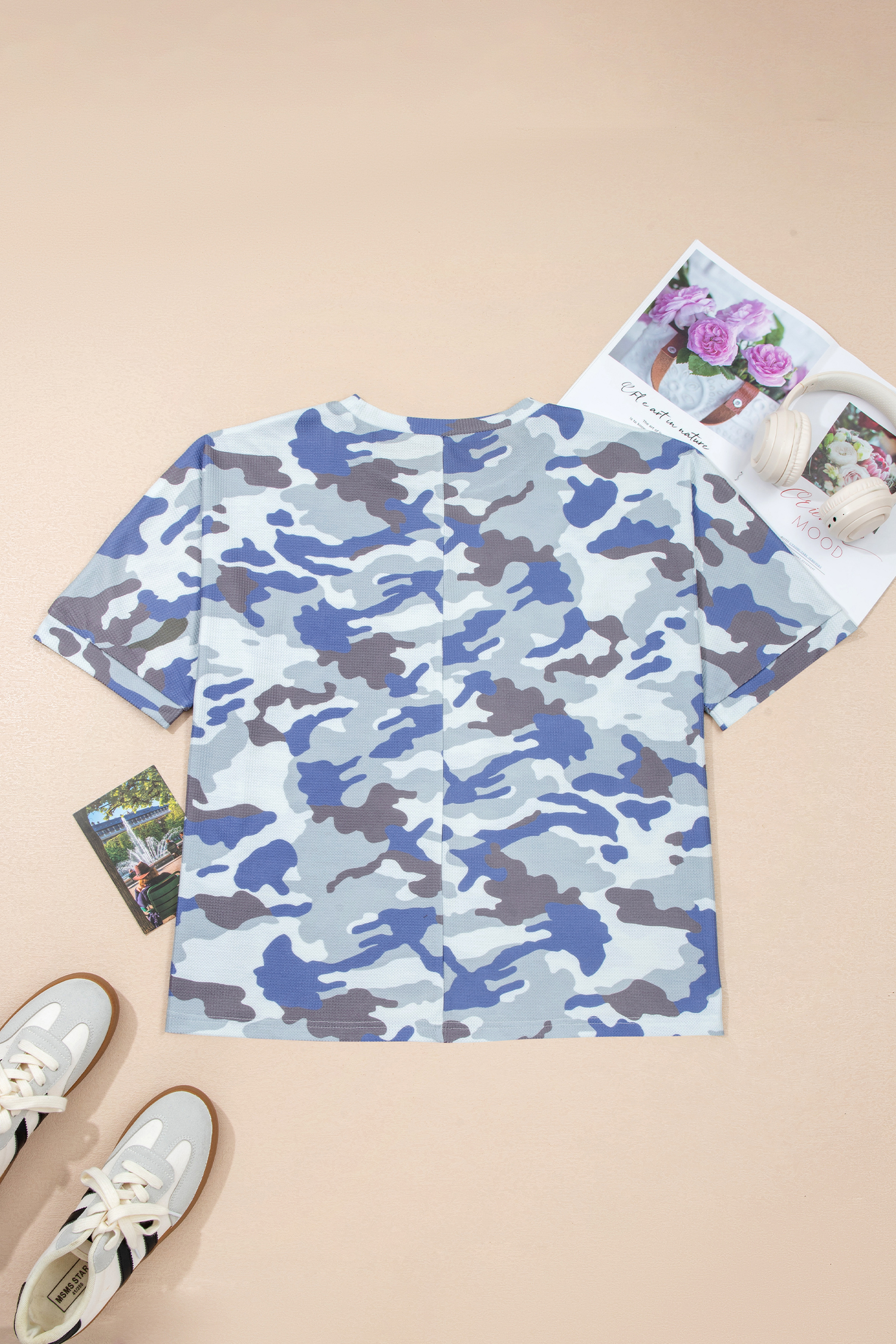 Plus Size Gray  Camouflage Print Textured Casual Tee