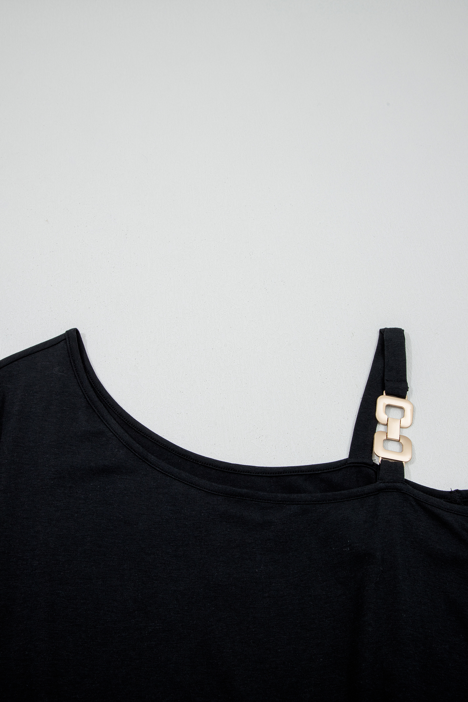 Plus Size Black Asymmetric Shoulder Detail Short Sleeve  Maxi Dress