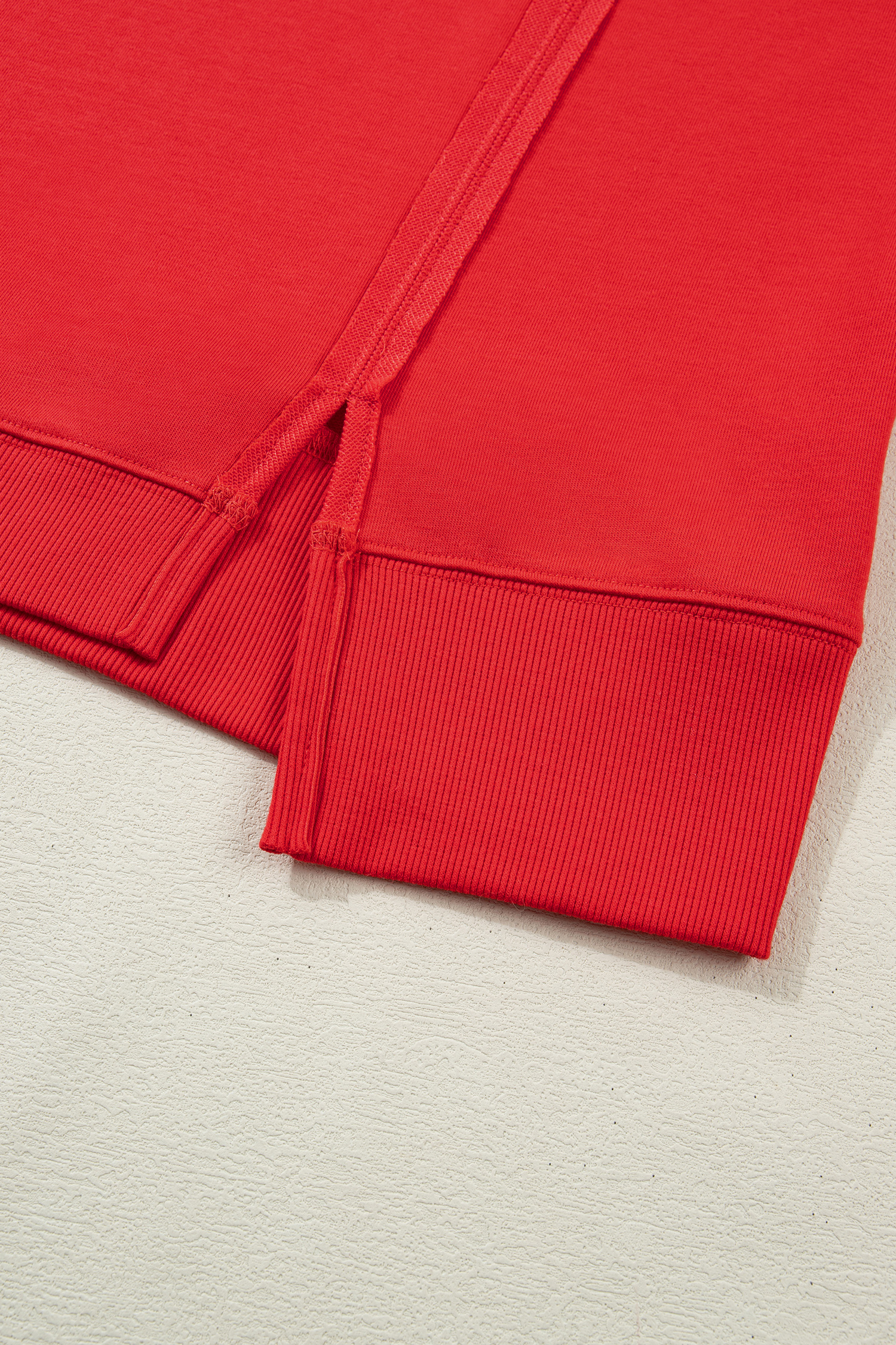 Plus Size Fiery Red  Solid Color Notched Neck Seam Detail Patchwork Short Sleeve Top