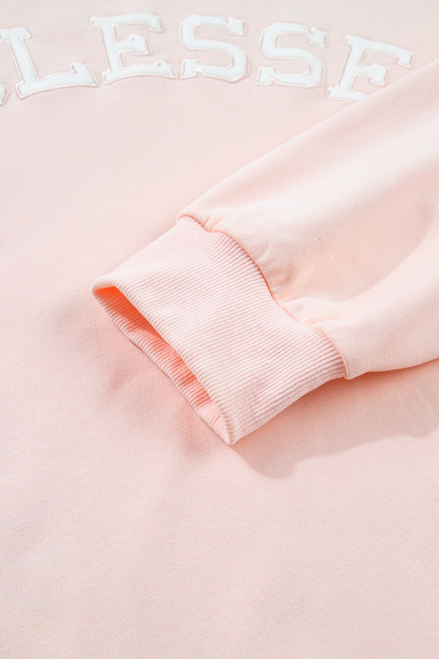 Plus Size Light Pink BLESSED Embroidered Trim Patch Graphic  Mock Neck Sweatshirt