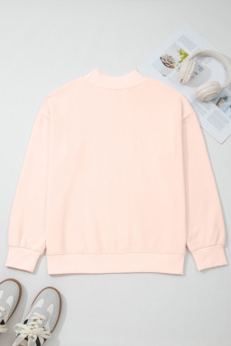 Plus Size Light Pink BLESSED Embroidered Trim Patch Graphic  Mock Neck Sweatshirt