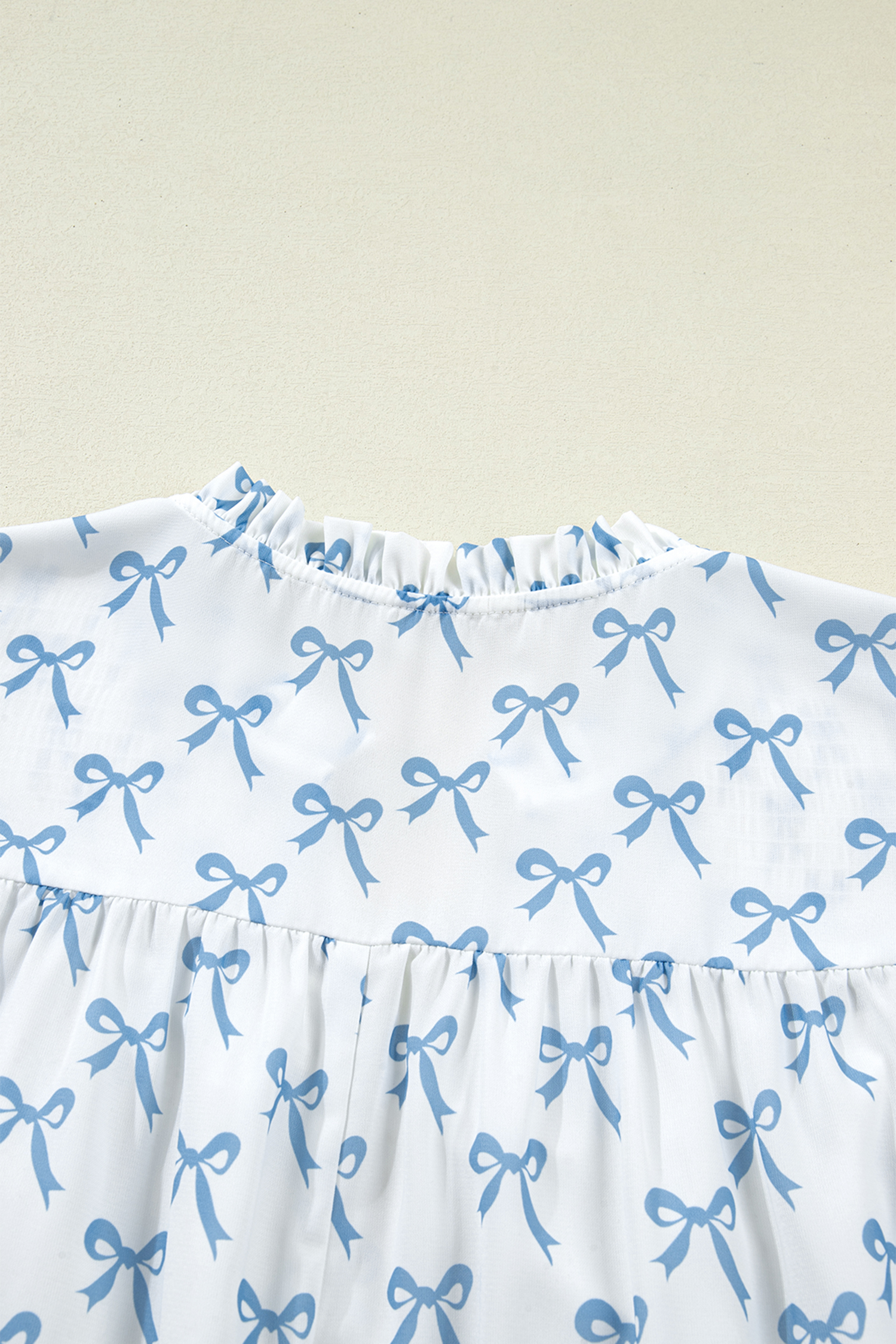 Plus Size Sky Blue Ruffled Short Sleeve  Bow Top