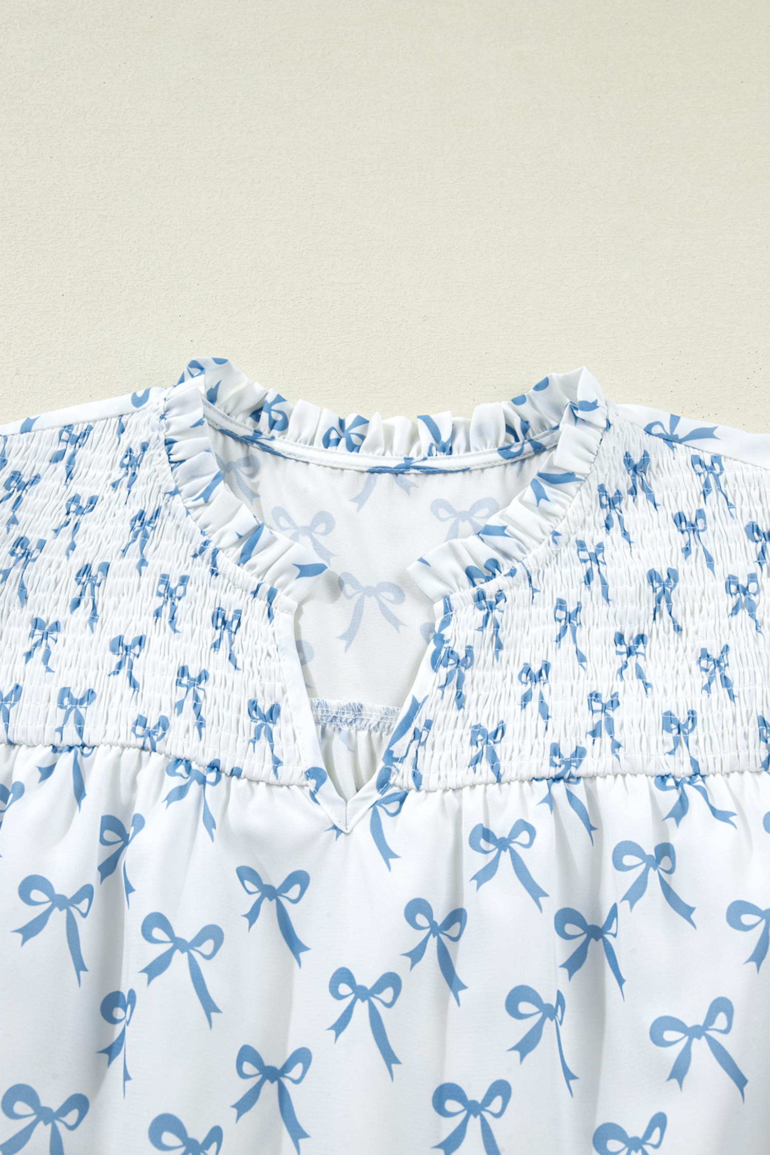 Plus Size Sky Blue Ruffled Short Sleeve  Bow Top